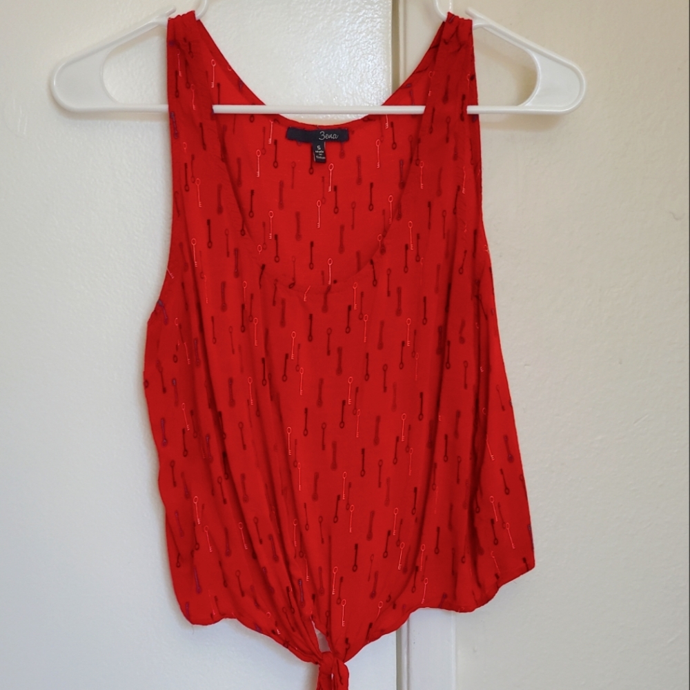Red front tie crop top